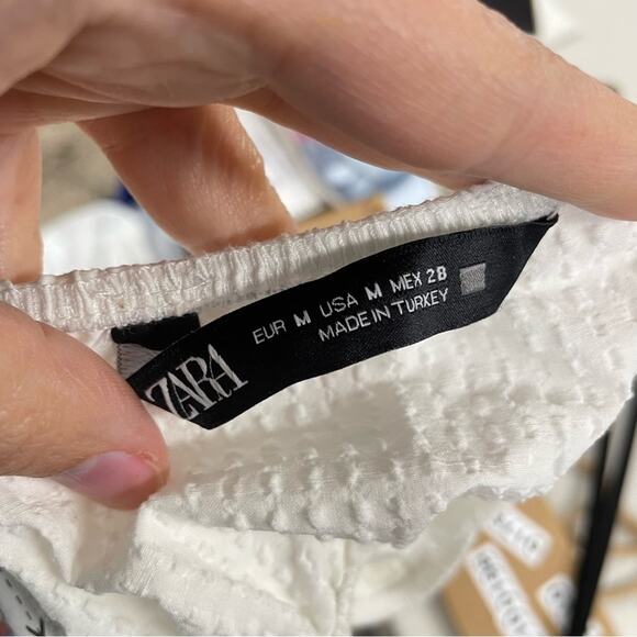 Zara White Cottage Core Swiss Dot Crop Top Blouse M - Picture 6 of 6